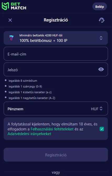 Betmatch Regisztráció