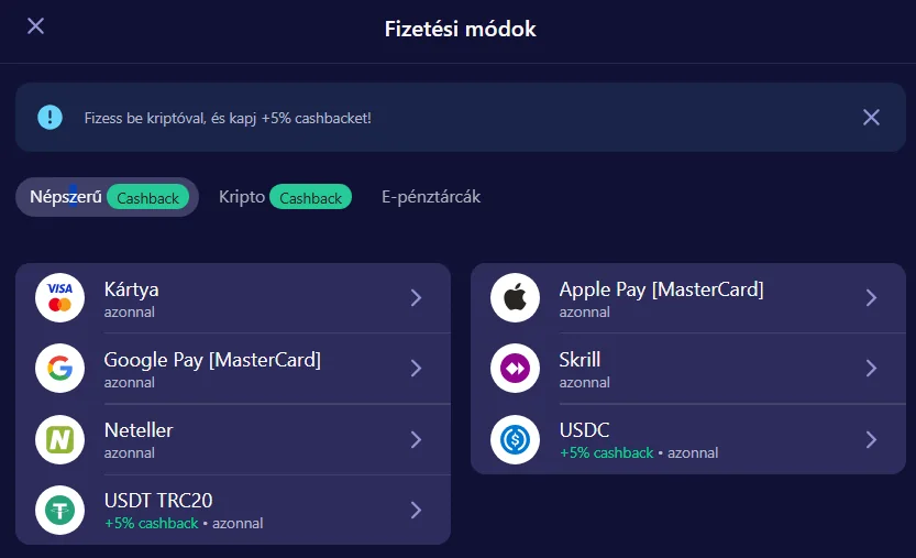 Fizetési módok