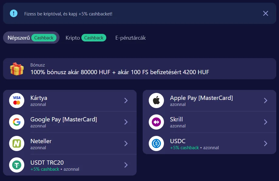 Fizetési módok